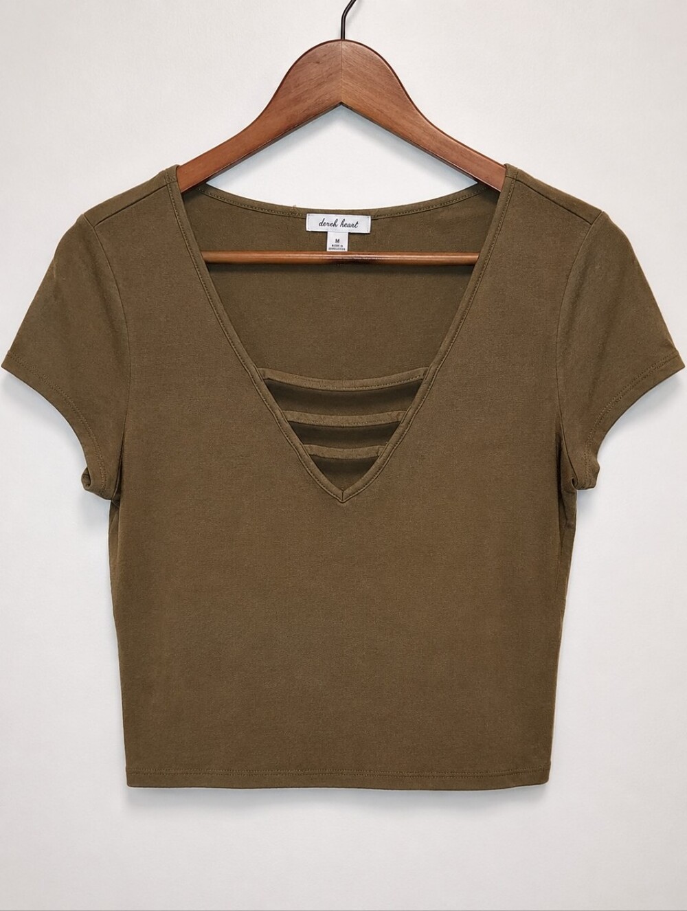 Derek Heart Olive Green Strappy V-Neck Crop Top Size M